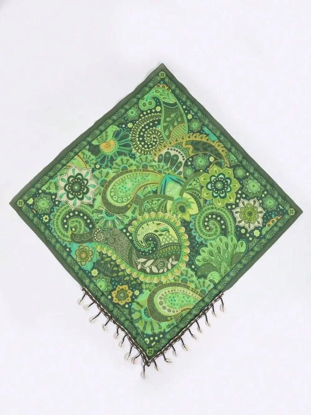 Green Paisley Scarf with Fringe S177